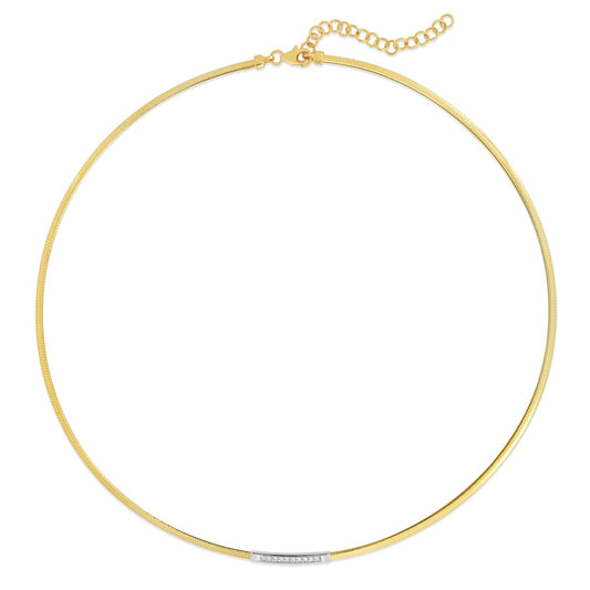 14K Yellow Gold Omega Diamond Bar Necklace