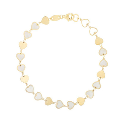 14K Yellow Gold MOP Heart Mirror Gem Bracelet