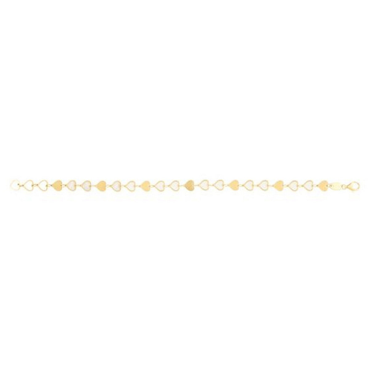 14K Yellow Gold MOP Heart Mirror Gem Bracelet