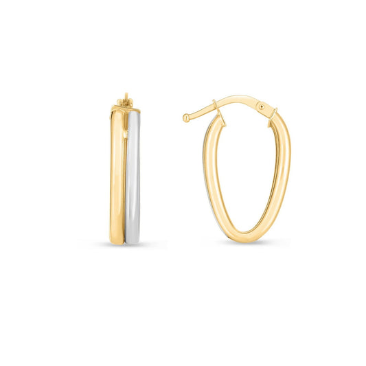 14K Tow Tone Gold Double Oval Hoop Earrings