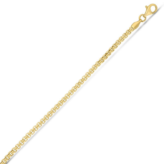 Sterling Silver Yellow Gold Plated Round Box Chain (2.60 mm)