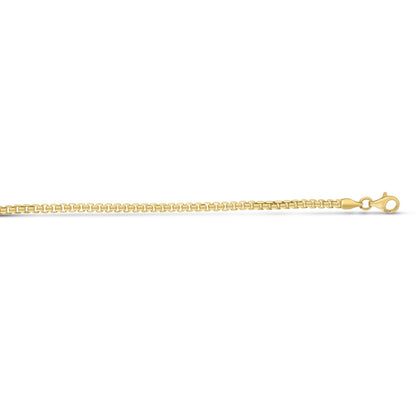 Sterling Silver Yellow Gold Plated Round Box Chain (2.60 mm)