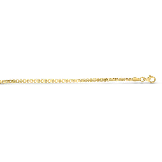 Sterling Silver Yellow Gold Plated Round Box Chain (2.60 mm)