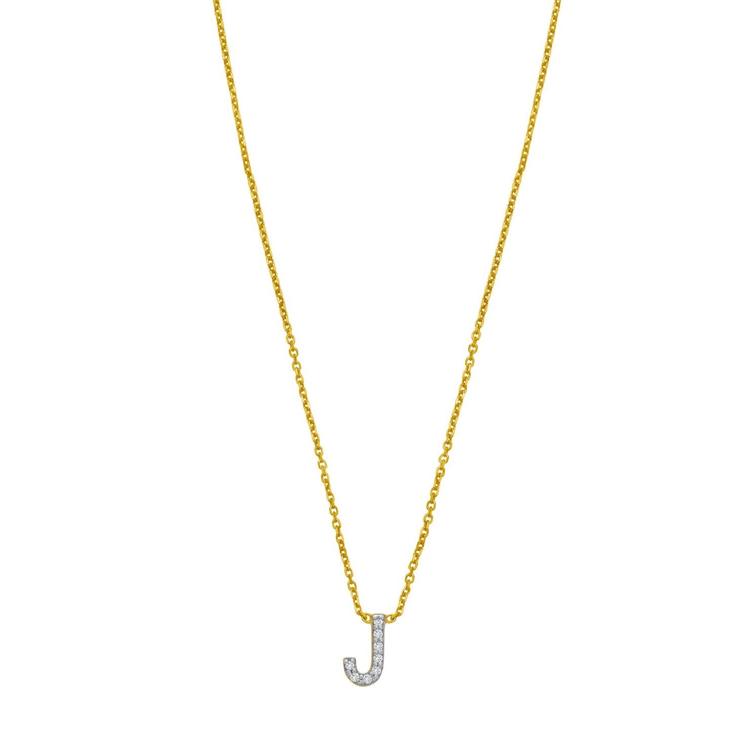 14K Yellow Gold Mini Diamond J Initial Pendant Necklace