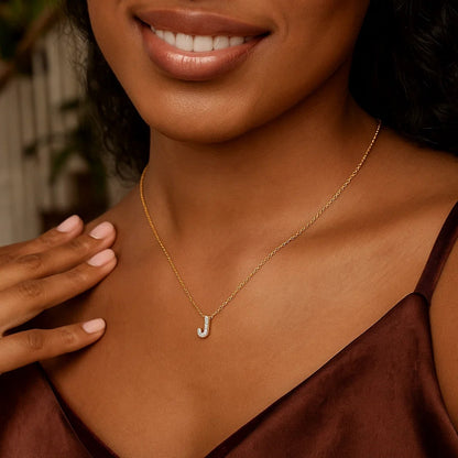 14K Yellow Gold Mini Diamond J Initial Pendant Necklace