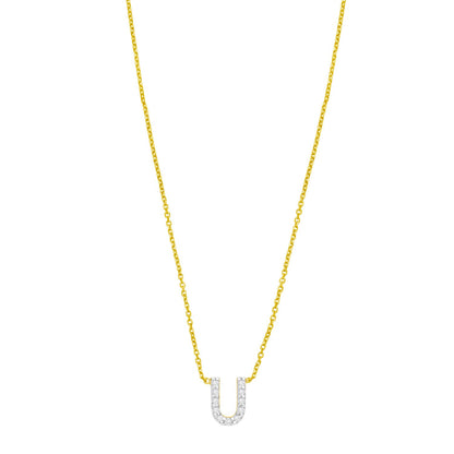 14K Yellow Gold Mini Diamond U Initial Pendant Necklace