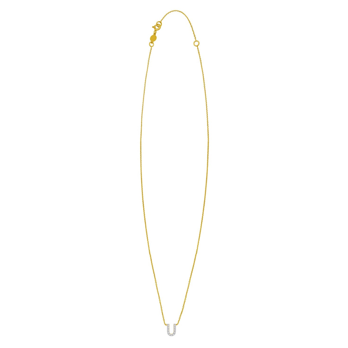 14K Yellow Gold Mini Diamond U Initial Pendant Necklace