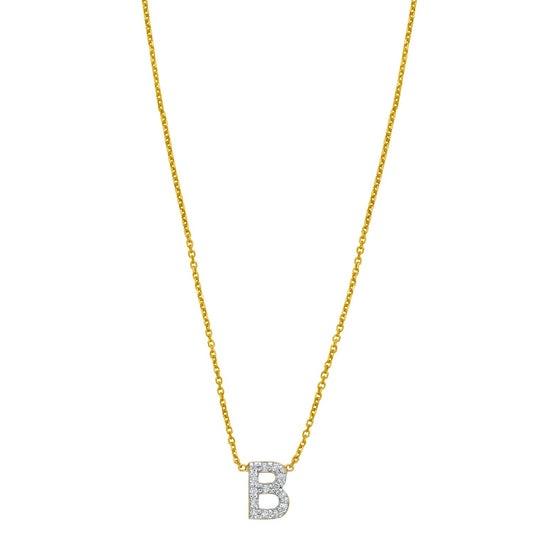 14K Yellow Gold Mini Diamond B Initial Pendant Necklace