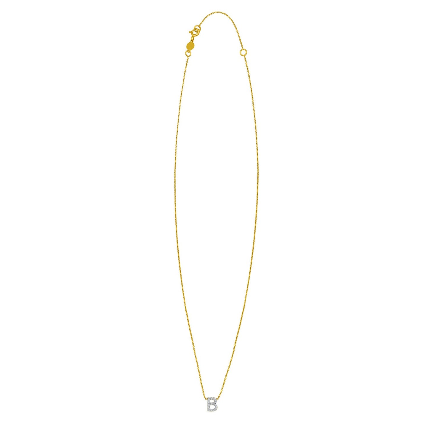 14K Yellow Gold Mini Diamond B Initial Pendant Necklace