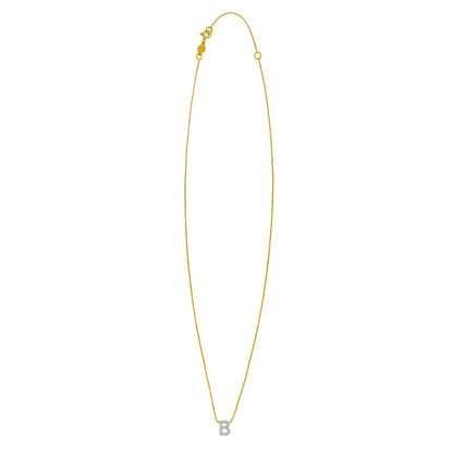 14K Yellow Gold Mini Diamond B Initial Pendant Necklace