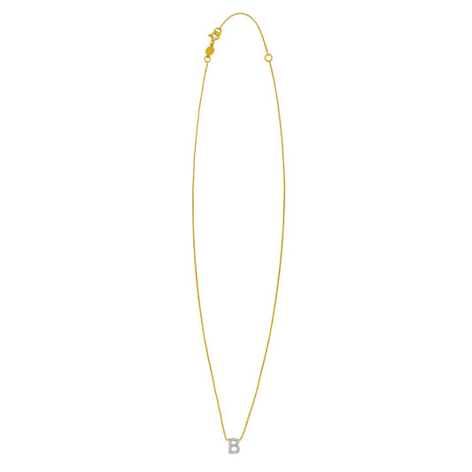 14K Yellow Gold Mini Diamond B Initial Pendant Necklace