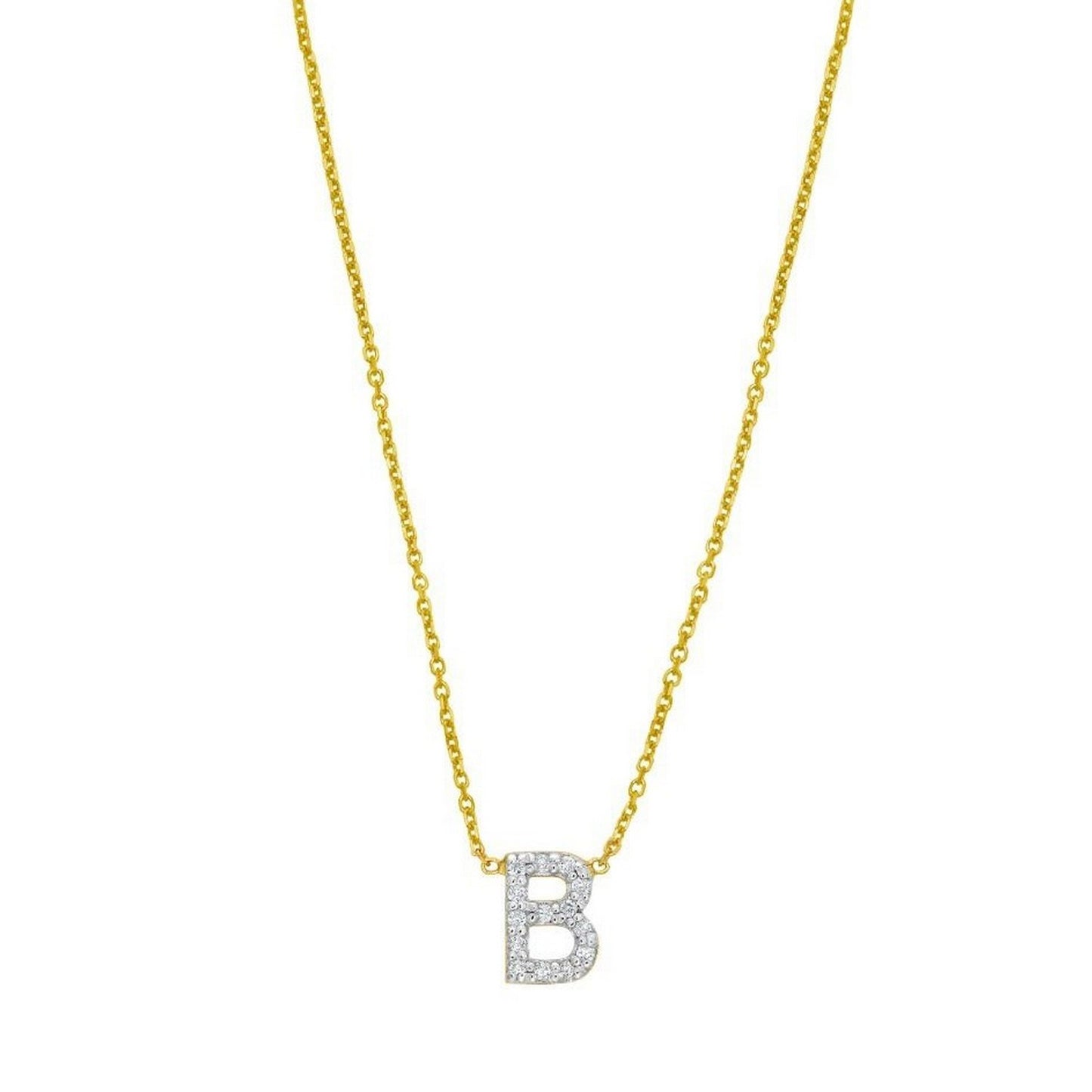 14K Yellow Gold Mini Diamond B Initial Pendant Necklace