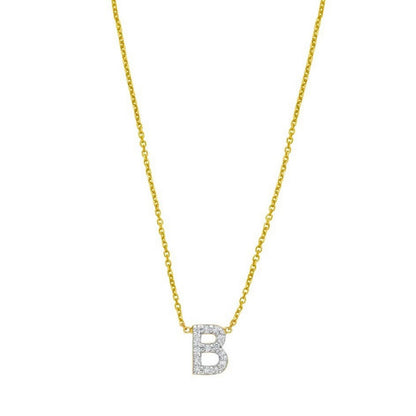 14K Yellow Gold Mini Diamond B Initial Pendant Necklace