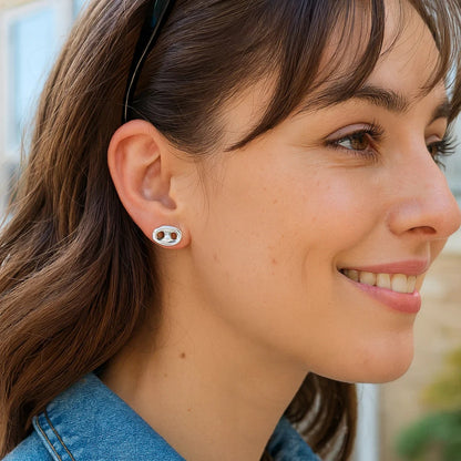 Sterling Silver Puffed Mariner Stud Earrings