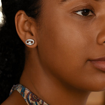 Sterling Silver Puffed Mariner Stud Earrings