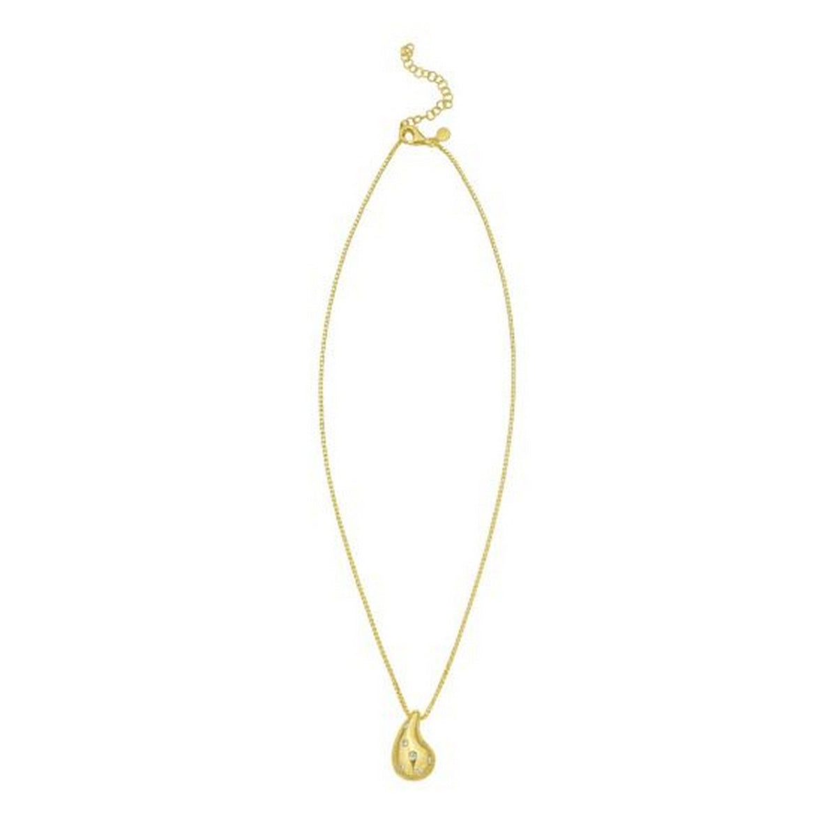 Sterling Silver Gold Plated Puffed Raindrop CZ Necklace