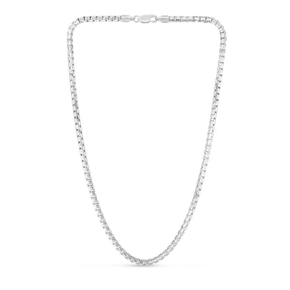 Sterling Silver Rhodium Plated Rockstar Cut Round Box Chain (3.90 mm)