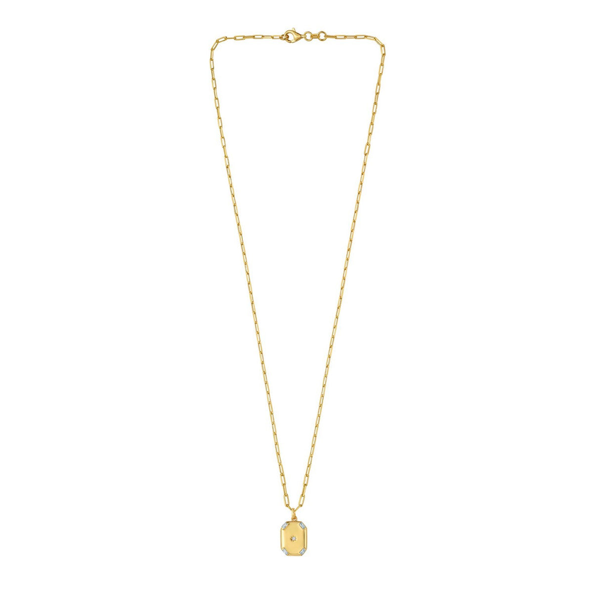 Sterling Silver Gold Plated Cubic Zirconia Octagonal Star Locket Necklace