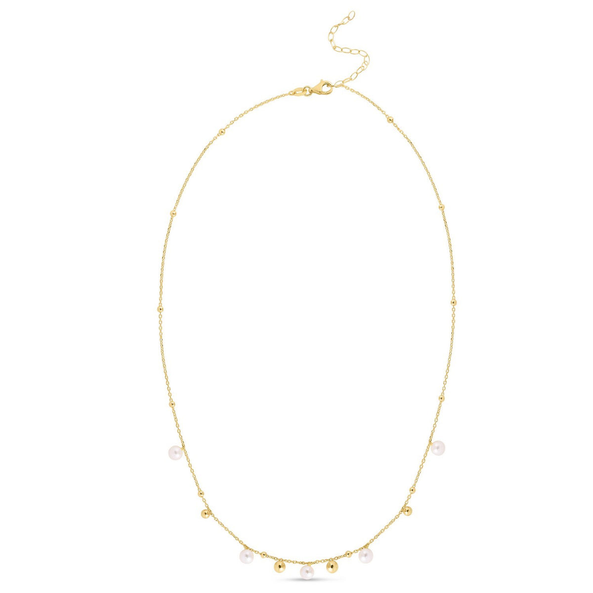 14K Yellow Gold Pearl and Scattered Bead Necklace