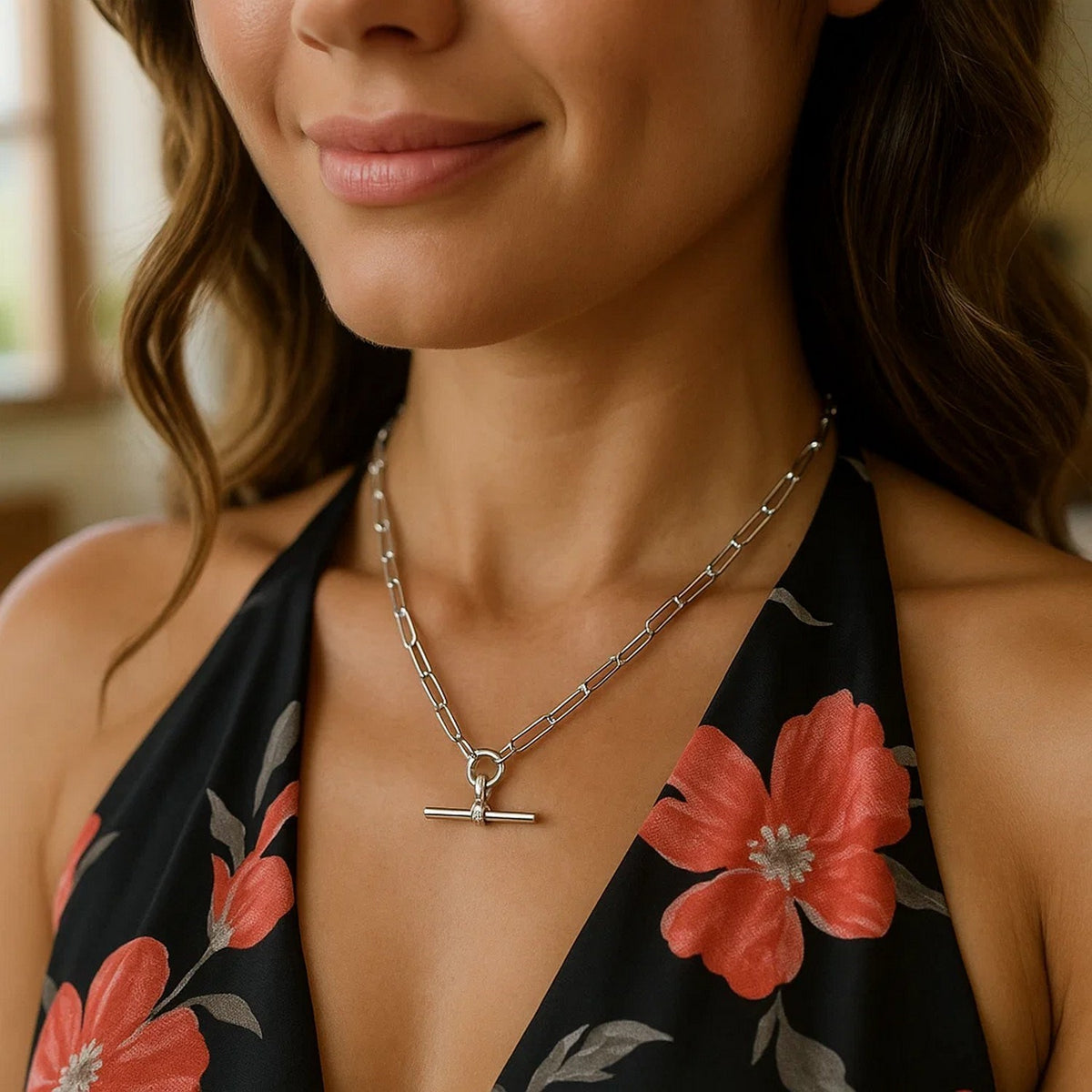 Sterling Silver Rhodium Plated Paperclip Necklace