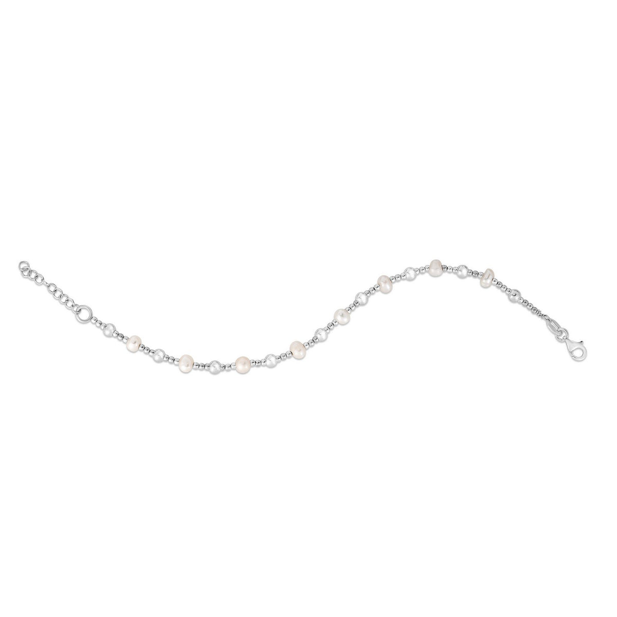 Sterling Silver Rhodium Plated Freshwater Pearl Bead Necklace