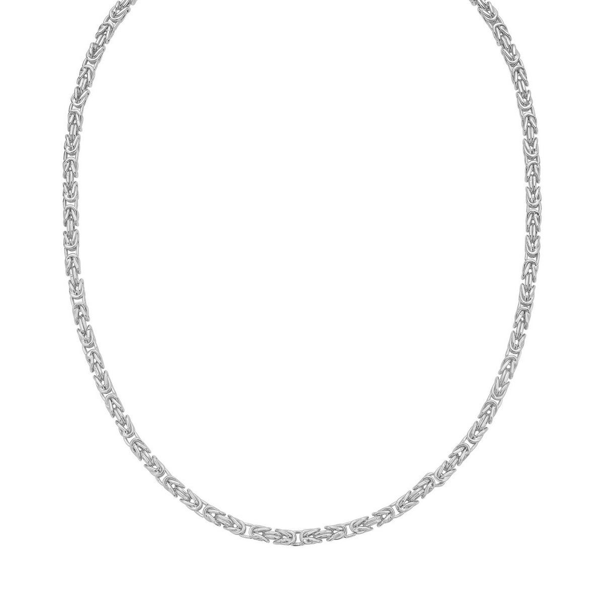 Sterling Silver Rhodium Plated Lite Square Byzantine Chain (4.20 mm)