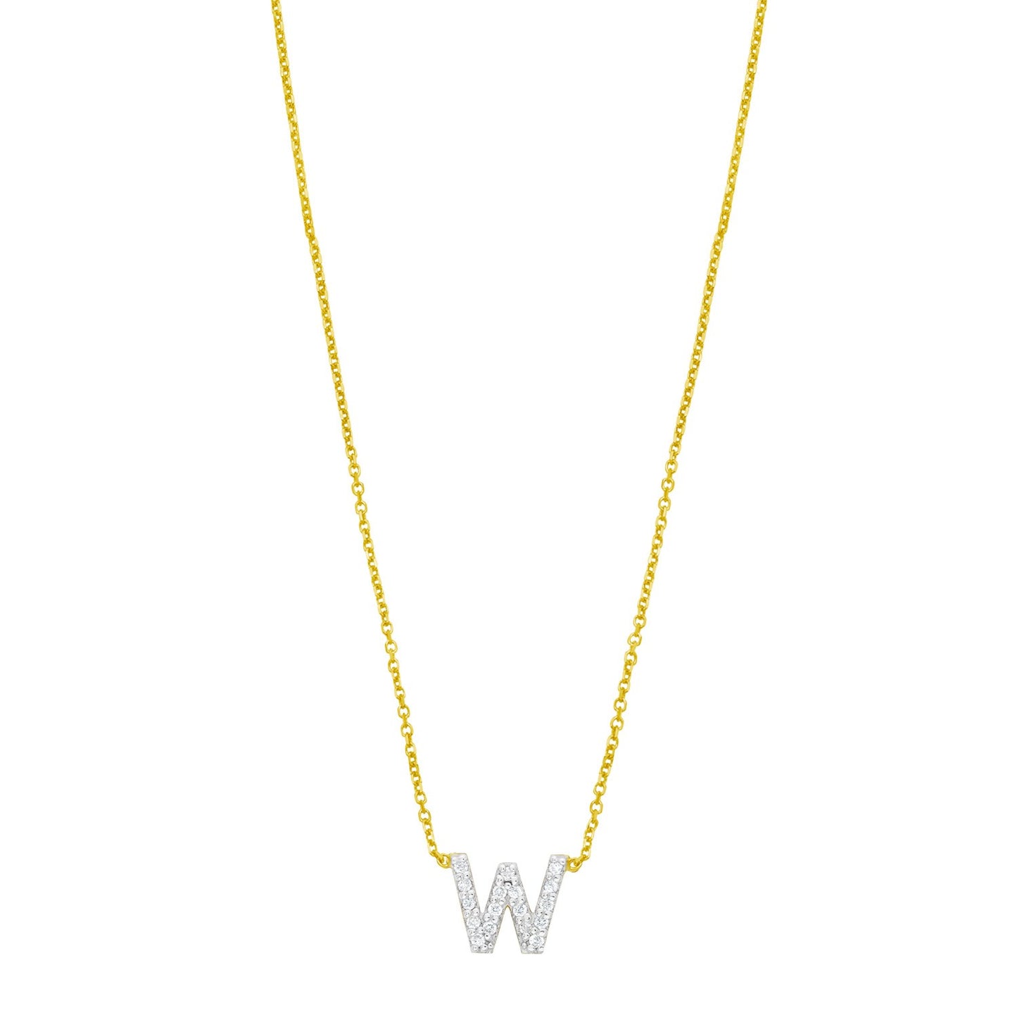 14K Yellow Gold Mini Diamond W Initial Pendant Necklace