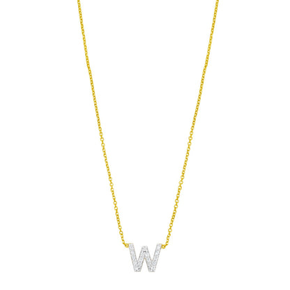 14K Yellow Gold Mini Diamond W Initial Pendant Necklace