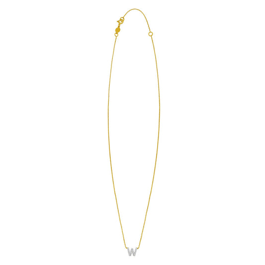 14K Yellow Gold Mini Diamond W Initial Pendant Necklace
