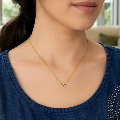 14K Yellow Gold Mini Diamond W Initial Pendant Necklace