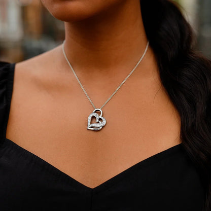 Sterling Silver Dual Heart Motif Pendant with Diamonds (.06 cttw)