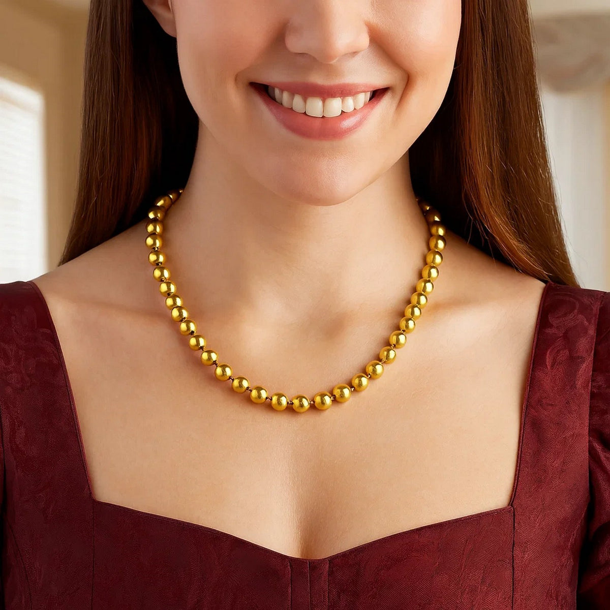 Sterling Silver Gold Plated Bold Bead Necklace