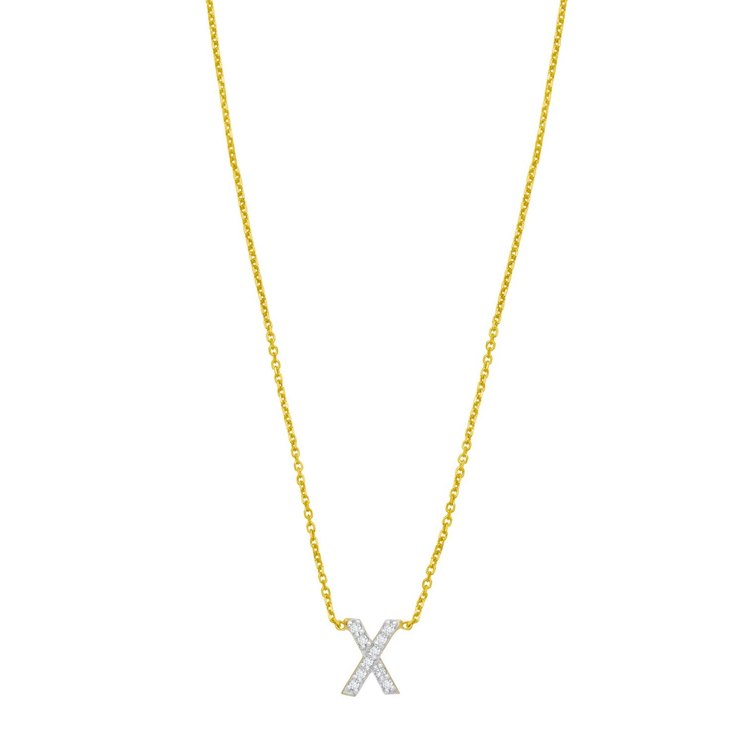 14K Yellow Gold Mini Diamond X Initial Pendant Necklace