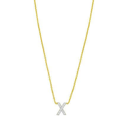 14K Yellow Gold Mini Diamond X Initial Pendant Necklace
