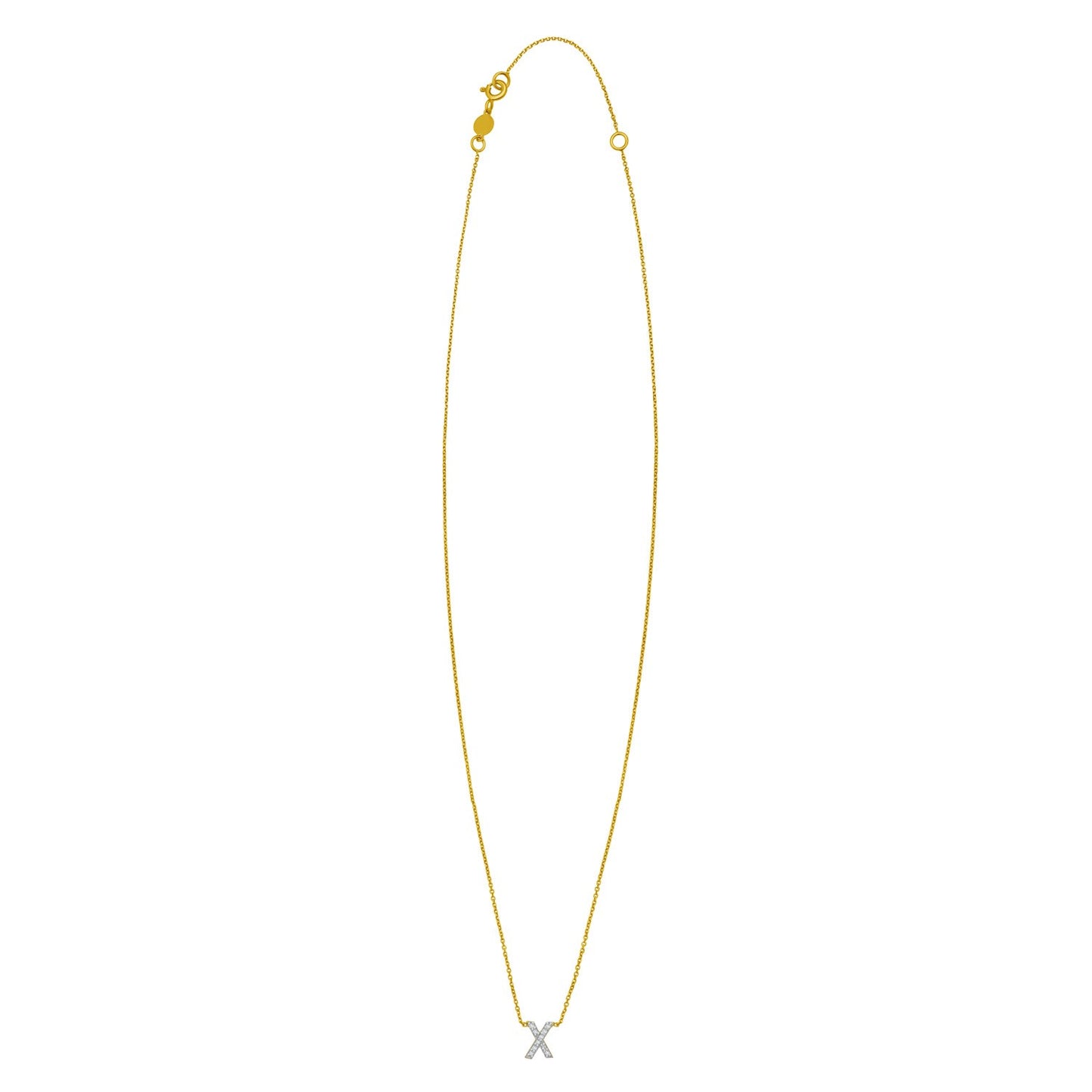 14K Yellow Gold Mini Diamond X Initial Pendant Necklace