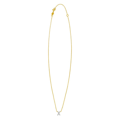 14K Yellow Gold Mini Diamond X Initial Pendant Necklace