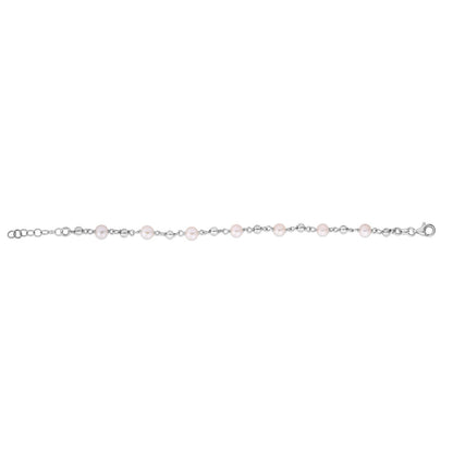 Sterling Silver Rhodium Plated Pearl Bead Bracelet