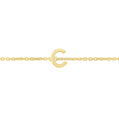 14K Yellow Gold Mini Initial C Bracelet