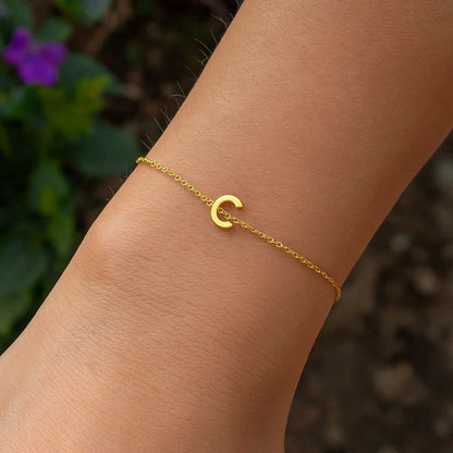 14K Yellow Gold Mini Initial C Bracelet