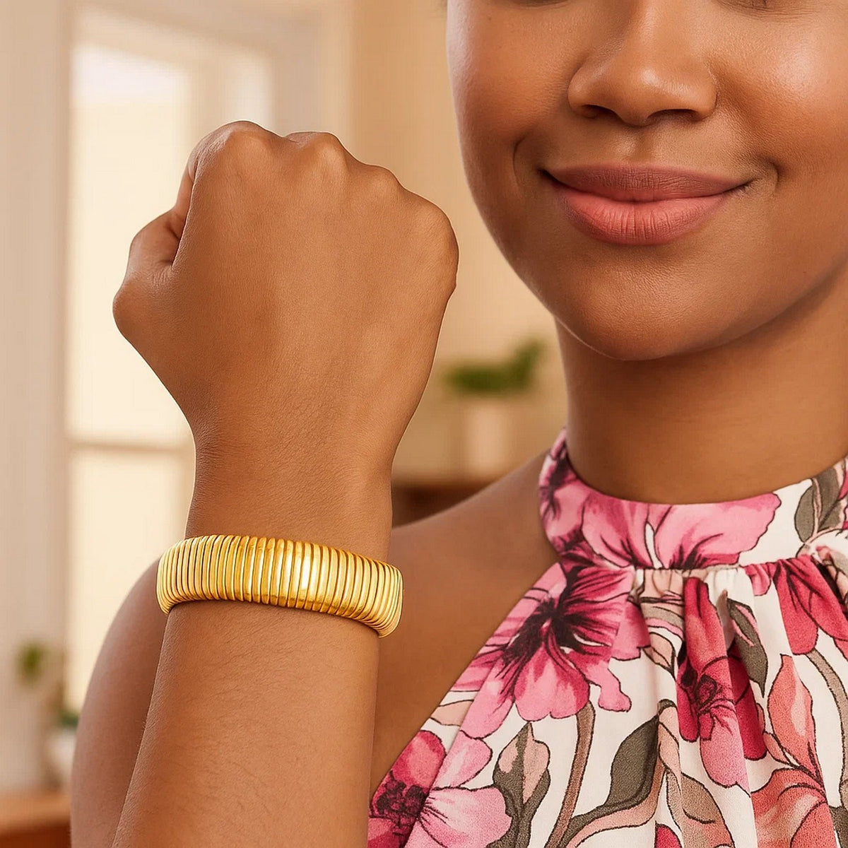 Sterling Silver Yellow Gold Plated Thick Tubogas Bracelet (16.00 mm)