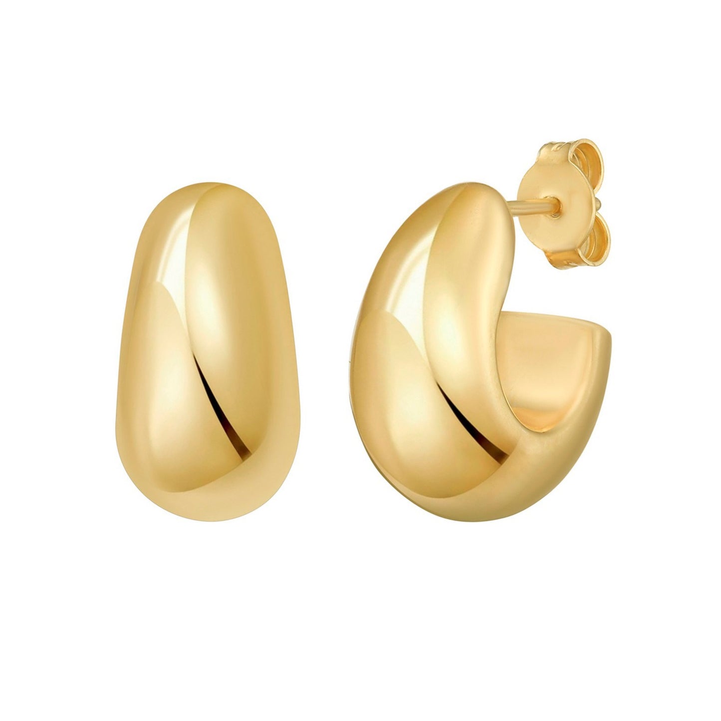 Sterling Silver Yellow Gold Plated Twisted Puff C Hoop Earrings