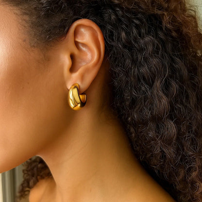 Sterling Silver Yellow Gold Plated Twisted Puff C Hoop Earrings