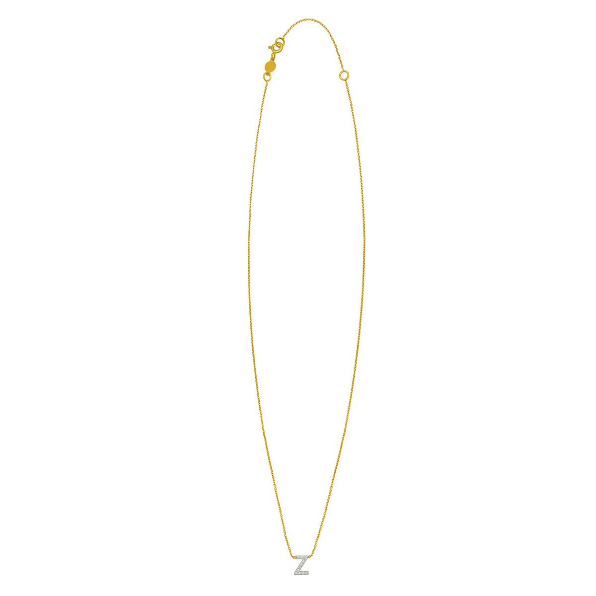 14K Yellow Gold Mini Diamond Z Initial Pendant Necklace