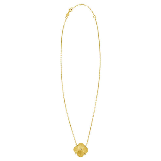 14K Yellow Gold Diamond Clover Pendant Necklace