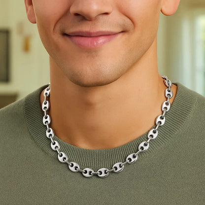 Sterling Silver Rhodium Plated Puffed Mariner Chain (9.20 mm)