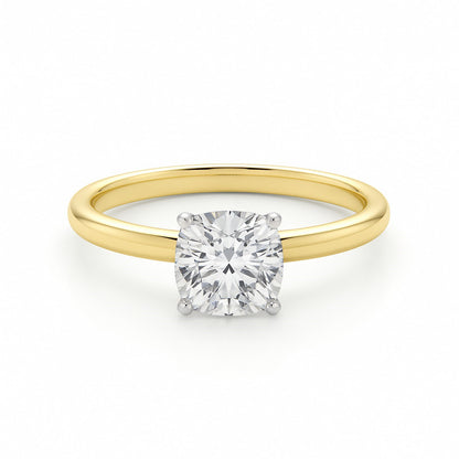 1 Carat Cushion Lab Grown IGI G/VS1 Diamond Solitaire Ring in 14K Yellow Gold