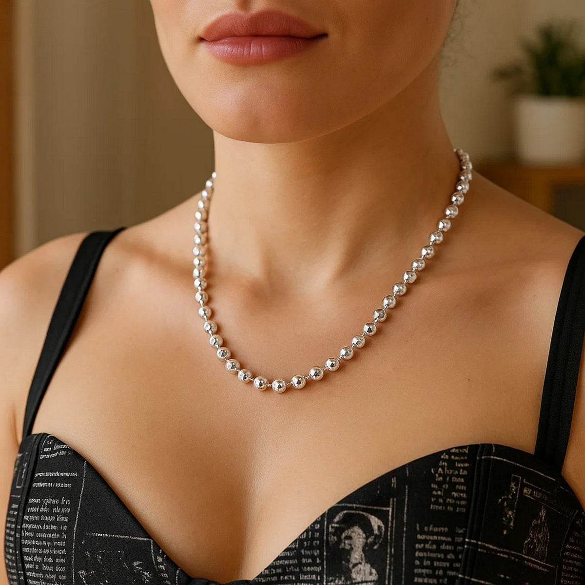 Sterling Silver Rhodium Plated Moon Cut Bead Chain (6.00 mm)