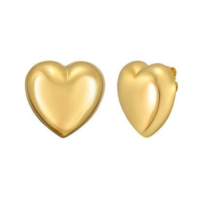 Sterling Silver Yellow Gold Plated Puffed Large Heart Stud Earrings