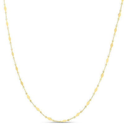 14K Yellow Gold Long Diamond Shape Station Mirror Chain Necklace