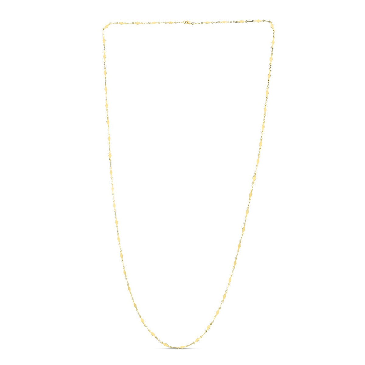 14K Yellow Gold Long Diamond Shape Station Mirror Chain Necklace